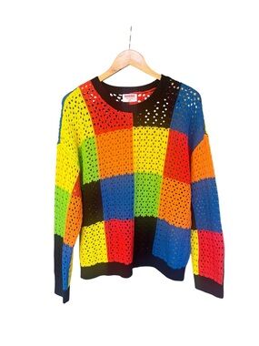 Granny Square Crochet Sweater Haribo Gummy Bear Rainbow 2X JC Penney